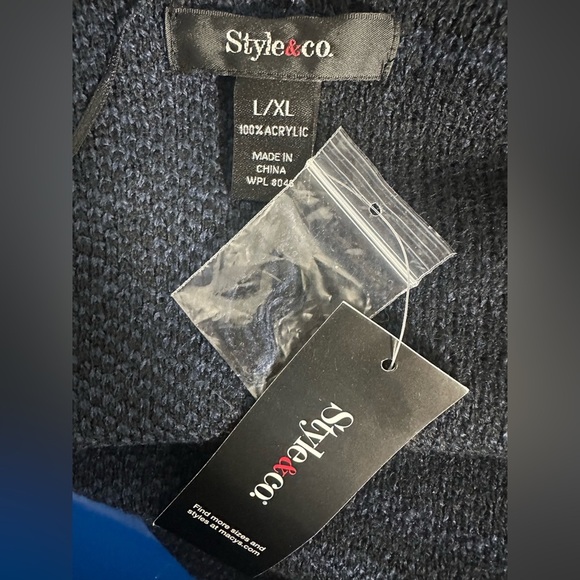 NWT Style & Co Womens Blue Knit Striped Fringe Poncho Size L/ XL - Picture 8 of 9